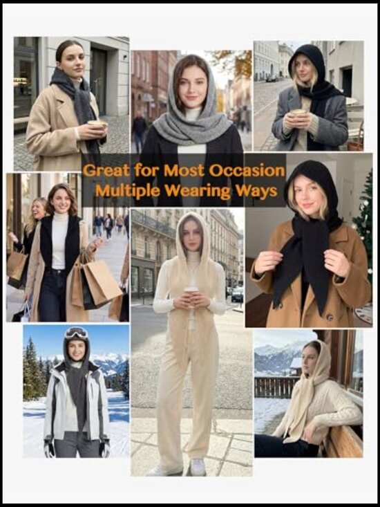 2 in 1 Hooded Scarf Knitted Balaclava Hat Winter Neck Warmer main image 6